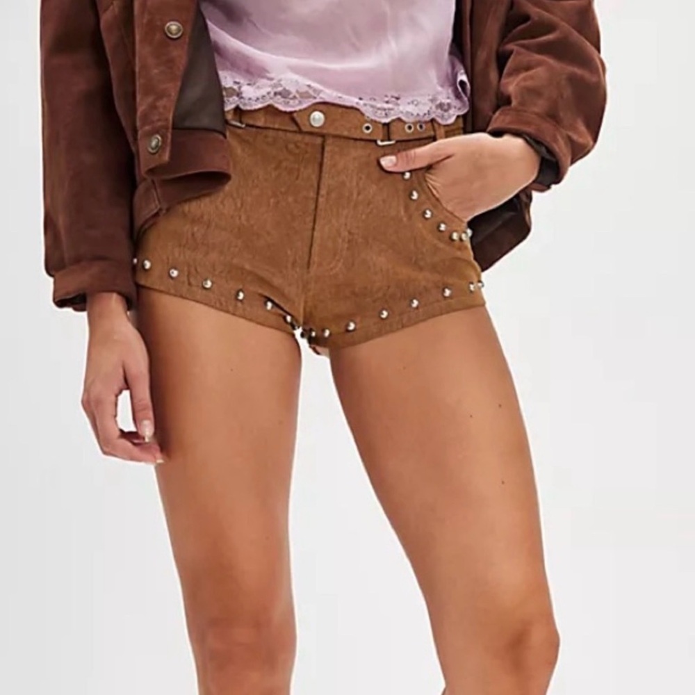 New Free People Tan We The Free The Cool Kid Suede Micro Studded Shorts